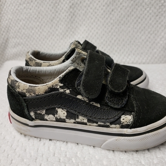Vans Snoopy Peanuts Infants Size‎ 5 Hook and Loop Closure Black White Check - Picture 3 of 11